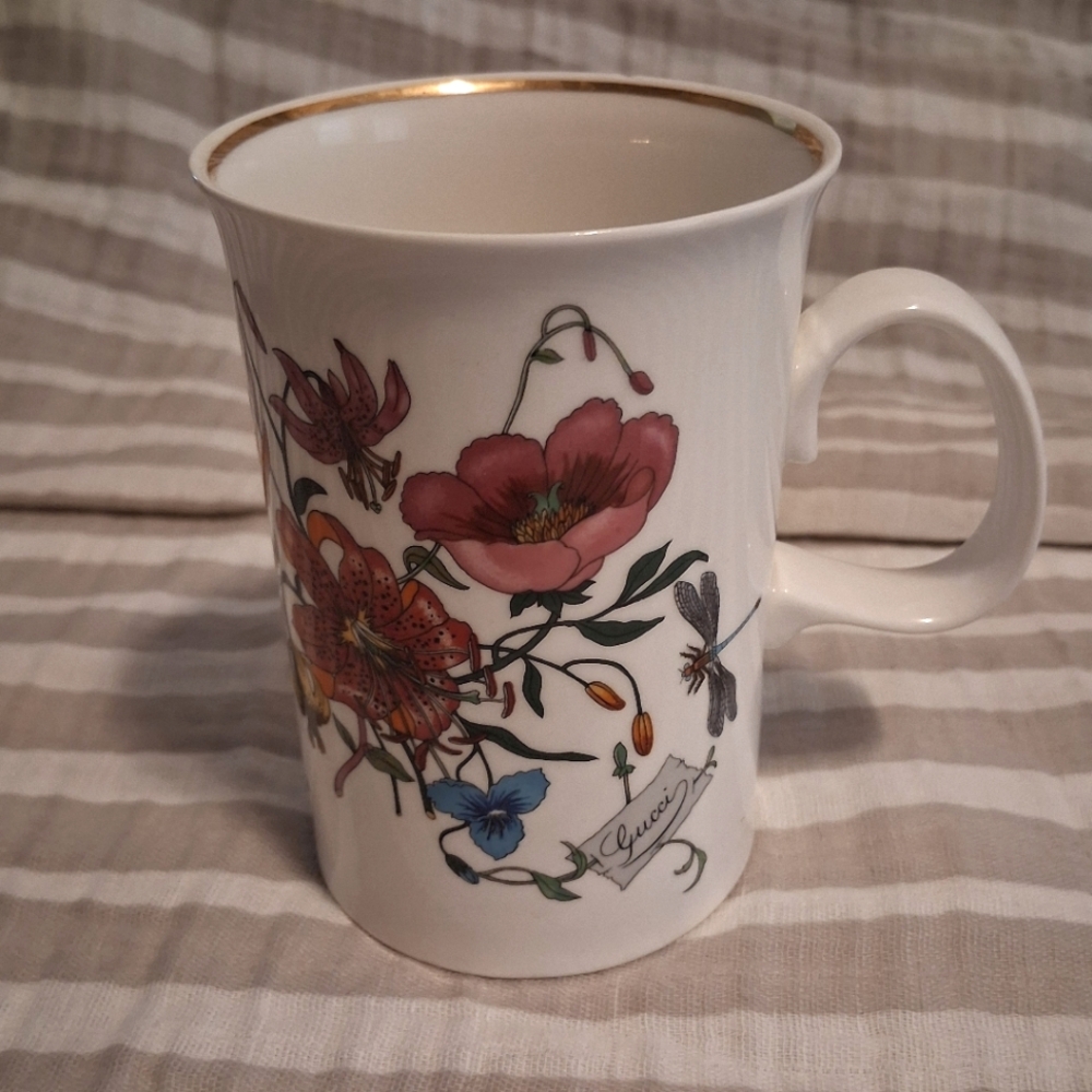 Gucci Mug Bone China Made In England Floral‎ Butterfly Bee Dragonfly